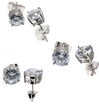 orecchini punto luce zircone brillante 4 griffe ottone rodiato 18kgf uomo donna - Immagine 1 di 2