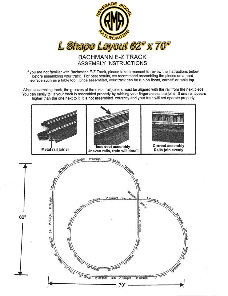 Bachmann HO Scale Nickel Silve EZ Track 62" X 70" L Shape Layout Set Model Train - Image 1 of 1