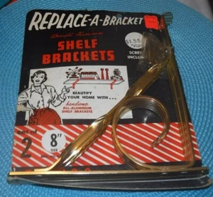 VTG Replace-A Bracket Aluminum Shelf Brackets Set of 2 Gold  8” Mid Century NIP - Picture 1 of 2