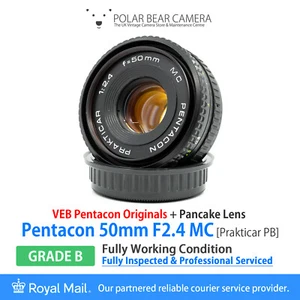 ⭐SERVICED⭐ PENTACON 50mm F2.4 *Pancake* MC Prakticar PB Mount + Caps [GRADE B] - Picture 1 of 12
