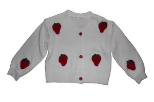 White button up cardigan strawberry sweater girls US 9y - Picture 1 of 9
