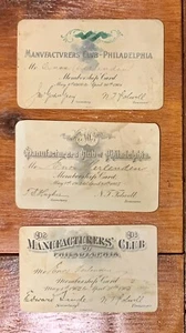 Antique c1900 Membership Cards for Manufacturers Club Of Philadelphia - Picture 1 of 9