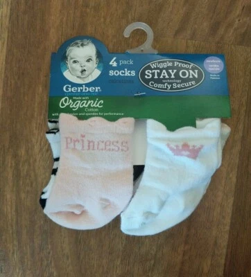 Gerber Baby 4-Pack Wiggle Proof Organic Cotton size  newborn Socks free shipping - Image 1 of 2