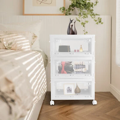 Stackable Storage Bins W/ Lids&Double Doors, Collapsible Plastic Closet - Image 1 of 4