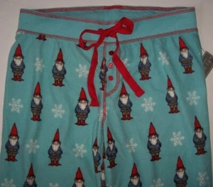 NWT PJ Salvage Aqua/Red CHRISTMAS GNOMES Thermal Fleece Pajama/Lounge Pants S - Picture 1 of 3