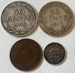 NEWFOUNDLAND OLD COINS CANADA x4 MOSTLY SILVER (c3) - Picture 1 of 2