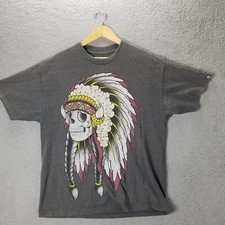 Chief Skull Headdress Native American Indian T-Shirt Adult XL Gray Fatal