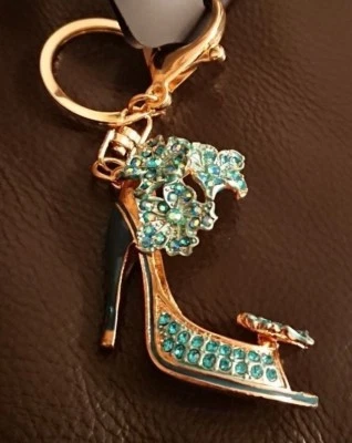 *UK* Sparkly Crystal Blue Diamante Shoe Bag Charm Purse Keyring Gift 6094 - Image 1 of 2