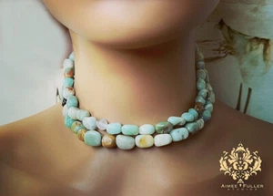 Aimee Fuller Turquoise Color Pale Aqua Blue Amazonite Statement Stone Necklace - Picture 1 of 1