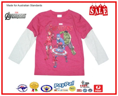 GENUINE AUS LICENSED Kids Boys Size Marvel Avengers Long Sleeve Tee Top-SALE - Image 1 of 2