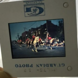 2" x 2" Slide Guardian Photo Horses Parade in Color Cowboys Dressed Red 1970s - Picture 1 of 5