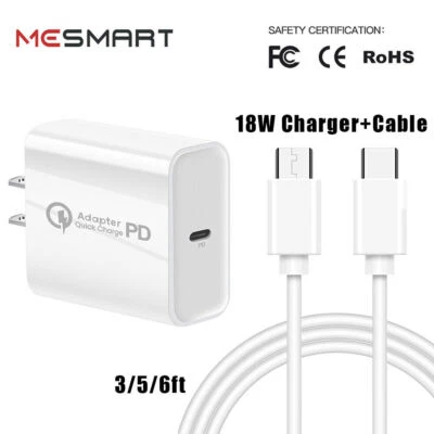 Cargador Adaptador de Pared Rápido + Adaptador de Cable Tipo-C para LG V30 50 60 G7 G8 ThinQ K22 Foto 1 de 4