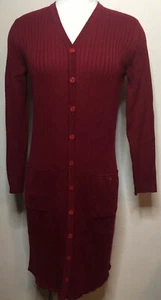 Nina Leonard Burgundy Ribbed Button Up Sweater Dress Pockets Size XS Classic - Picture 1 of 5