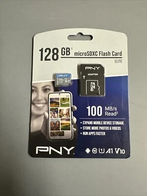 128gb PNY Micro SDXC ELITE Flash Card 100MB/S Card New in Package With Adapter - Image 1 of 2