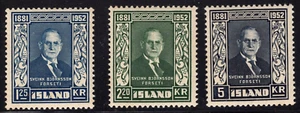 Iceland 1952 Sc# 274-6 Birthday President Sveinn Bjornsson MNH OG VF - Picture 1 of 1