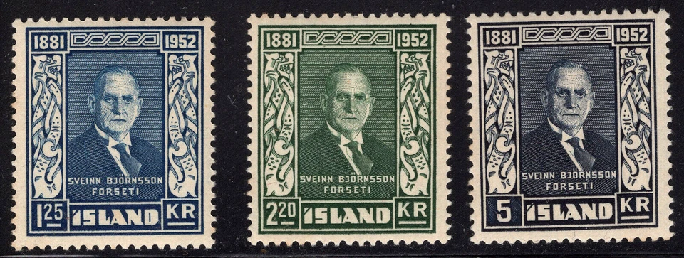 Iceland 1952 Sc# 274-6 Birthday President Sveinn Bjornsson MNH OG VF - Image 1 of 1
