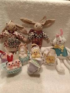Vintage Lot 9 Pcs Easter decor plush R DAKIN Topstone Rabbits Chicks Basket - Picture 1 of 8