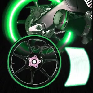 16/17/18/19" Reflective Rims Tape/Wheel Rim Decal Strips Trim Sticker Set Green - Picture 1 of 7