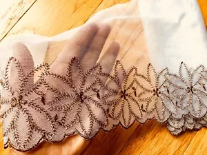 Beautiful Floral Embroidered Lace Trim with White Tulle for Sewing/7.5" Wide - Picture 1 of 8