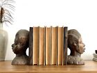 Vintage African Ironwood Hand-Carved Tribal Head Bust Bookends+