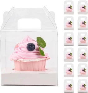 Individual Cupcake Containers Single Cupcake Boxes with Handle and Inserts Clear - Picture 1 of 9