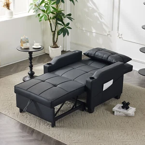 Adjustable Sofa Bed 3-in-1 Pull Out Sleeper Chair with Type C & USB Ports Black - Picture 1 of 17