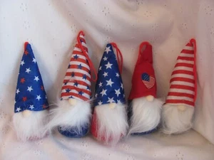 Set of 5 Patriotic Red White Blue 4th of July Gnomes Loops for Hanging Ornaments - Picture 1 of 4