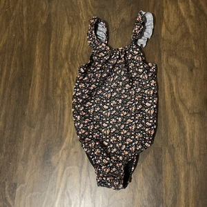 Black Floral Had One Piece Girls Swimming Suit Size 5 Years - Picture 1 of 5