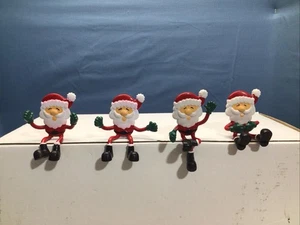 Vintage Weihnachtsmann 3,5 Zoll Gummi biegbar Regal Sitzer 4er Set - Bild 1 von 9