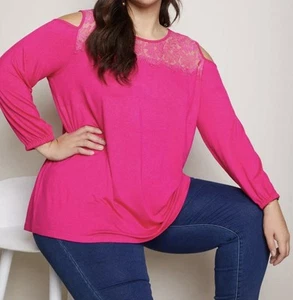 XXL ( 26 ) Cold Shoulder , Lace Detailed Top In Stretchy Fabric By “ Autograph “ - Picture 1 of 4