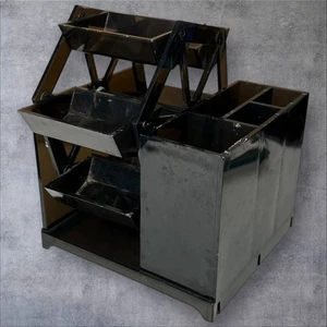 HTF VTG 1980s Black Lucite Desk Organizer Rotating Tier Trays & Compartments - Picture 1 of 8