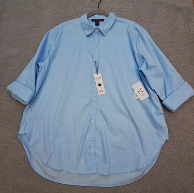 Camisa Gloria Vanderbilt para mujer grande azul Amanda resistente a las arrugas con botones Foto 1 de 4