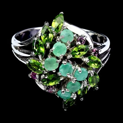 925 Sterling Silver Ring Marquise Chrome Diopside Emerald Gemstone Jewelry Sz 8 - Image 1 of 4