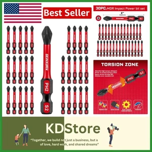 Impact Durable 30-Piece Screwdriver Bits Set - 2 Inch Magnetic PH2, Anti-Slip - Picture 1 of 10