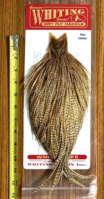 Capa de gallo de jengibre oscuro barrado grado profesional Whiting, cuello, atar moscas Foto 1 de 2