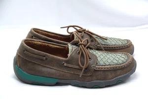 Twisted X Moc Shoes Women's Sz 9.5M Leather Fish Driving Brown Turquoise WDM0067 - Picture 1 of 7