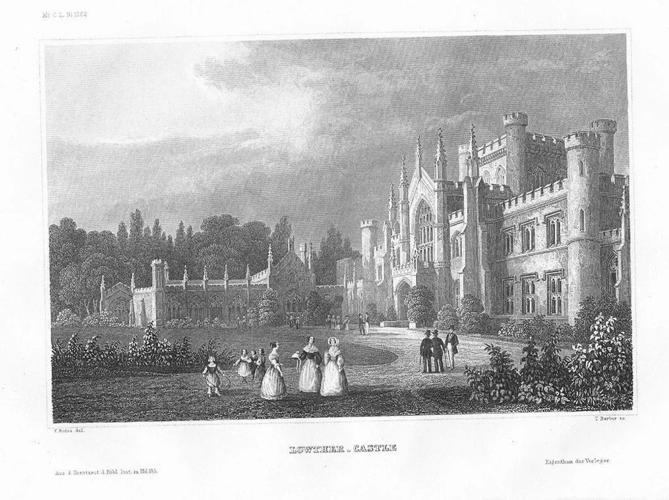 1850 - Lowther Castle Schloss Gärten Penrith Cumbria Original Stahlstich - Bild 1 von 1