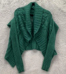 Mohair Mischung Strickjacke Pullover Damen mittelgrün offen Strick Made in Italy Shrug - Bild 1 von 9