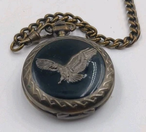Benrus Eagle Pocket Watch Men Gold-Tone Black 45mm Analog Japan Quartz Movement - Picture 1 of 14