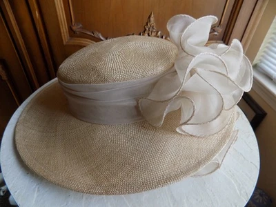 Vintage Sonni San Francisco Beige Straw Hat with double lace bow - Image 1 of 4
