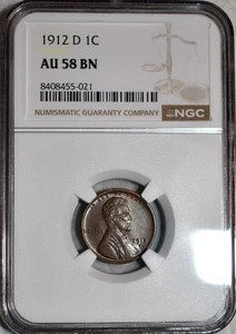 NGC AU-58 BN 1912-D Lincoln Cent, Superbly Struck & Fully Lustrous. - Picture 1 of 2