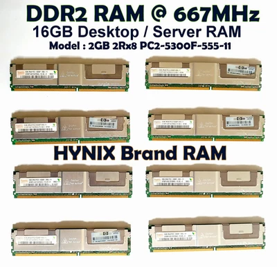 Hynix 2GB 2Rx8 PC2-5300F-555-11 RAM,  2GB RAM x 8 PIECES = 16GB RAM TOTAL. - Image 1 of 4