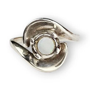 Sterling Opal Bypass Ring Wave Design 925 Silver Lab Created Vintage Size 6.5 - Picture 1 of 12