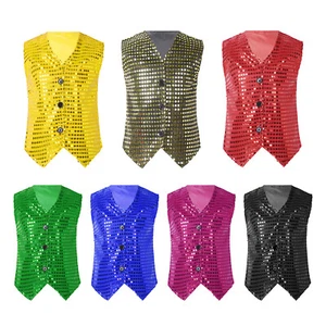 Kids Boys Girls Shiny Sequins Vest Sleeveless Waistcoat Hip Hop Dance Dancewear - Picture 1 of 72