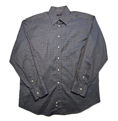 Camisa de vestir Canali manga larga con botones gris a cuadros para hombre talla 16 Foto 1 de 4