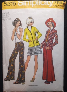 Vintage Retro 1970s Cardigan Skirt Hip Hugger Bell Bottom S 9 10 Simplicity 5316 - Picture 1 of 2
