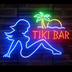 19x15 Tiki Bar Girl Beer Neon Sign Lamp Home Bar Man Cave Wall Decor Artwork - Picture 1 of 1