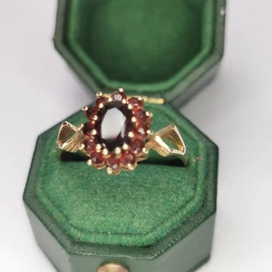 1979 9ct Yellow Gold Garnet Cluster Ring Size P C.L & Son Hallmarks Edinburgh - Picture 1 of 14