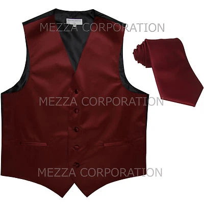 New Men's Vesuvio Napoli Tuxedo Vest Waistcoat Necktie party formal Burgundy - Image 1 of 3