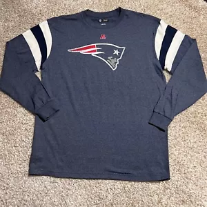 New England Patriots maglia uomo grande blu a righe manica lunga logo NFL calcio - Foto 1 di 11